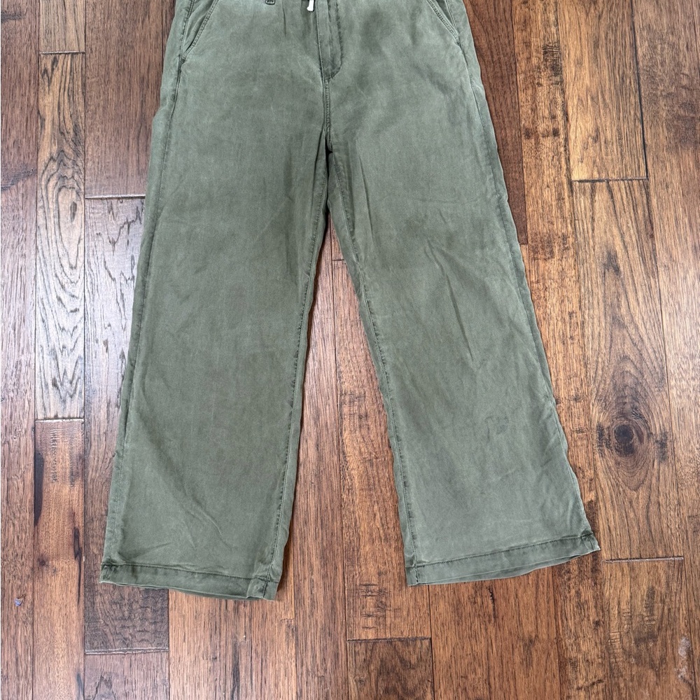PAIGE Khaki Wide-Leg Trousers